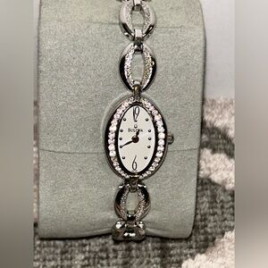 Bulova silver watch with crystals